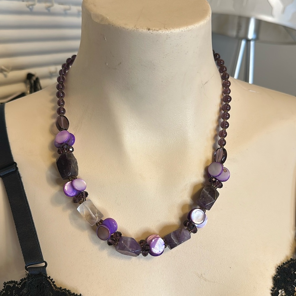 Amethyst glass quartz chunky Necklace